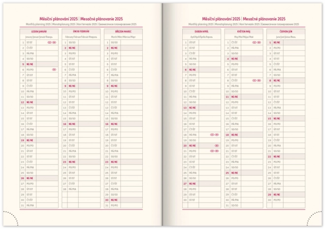 Agenda settimanale rosa 2025