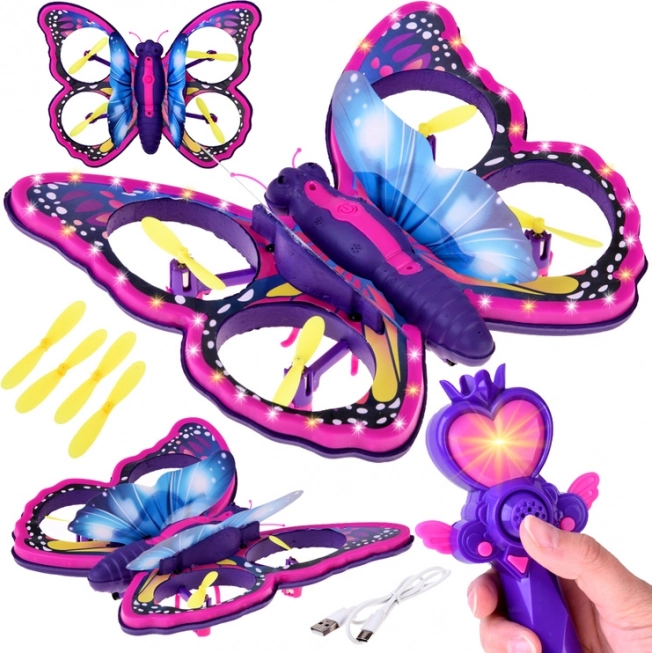 Drone farfalla colorato con LED e bacchetta magica – Giocattolo volante RC per bambini