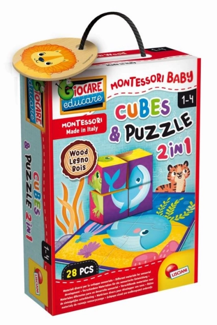 Costruzioni e puzzle in legno Montessori