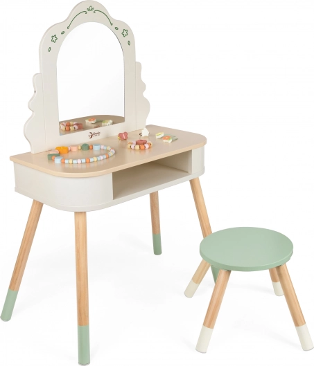Toeletta in Legno con Specchio Rotondo e Accessori Pastel Classic World