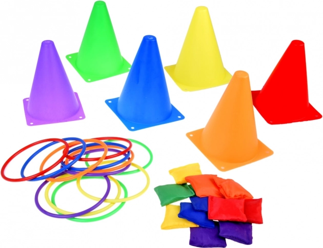 Set da gioco birilli, cerchi e sacchetti per bambini