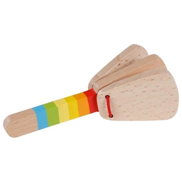 Castagnetta arcobaleno con manico - strumento in legno per bambini