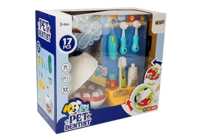 Set medico dentale per bambini con cane e strumenti dentali