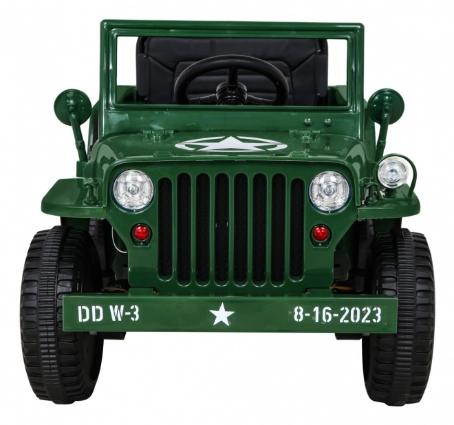 Auto militare retrò per bambini verde + trazione 4x4 + telecomando + 2 portabagagli + partenza lenta + MP3 LED