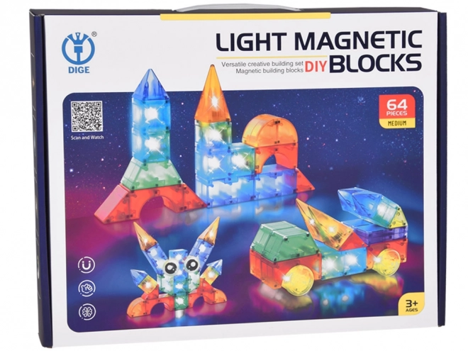 Klocki magnetici 3D con luci - 64 pezzi