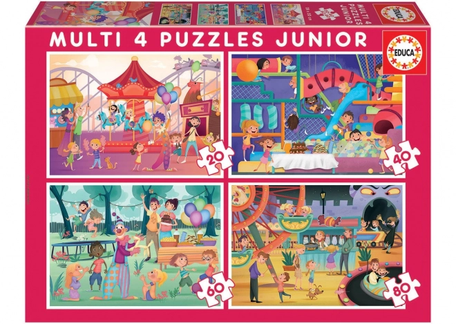 Puzzle Parco Divertimenti e Festa per Bambini 4 in 1