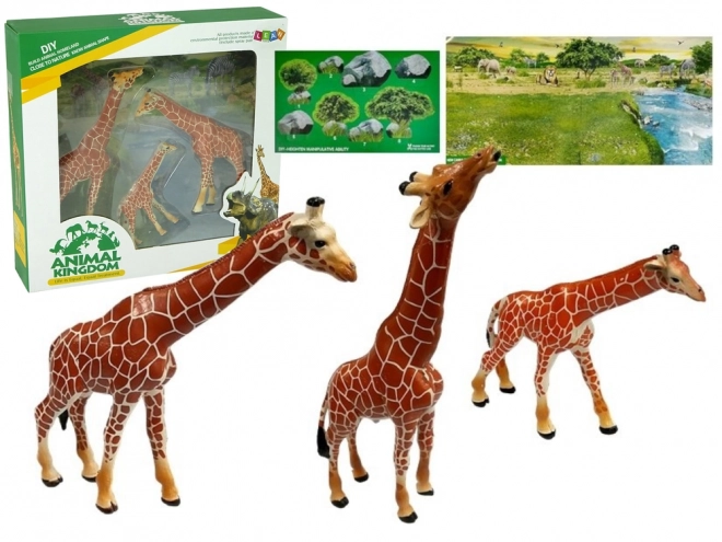 Giraffe Educativi Famiglia Figurine 3 Pezzi con Sfondo Africa