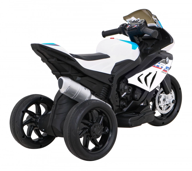 Moto elettrico per bambini BMW HP4 Bianco con 3 ruote, LED e USB MP3