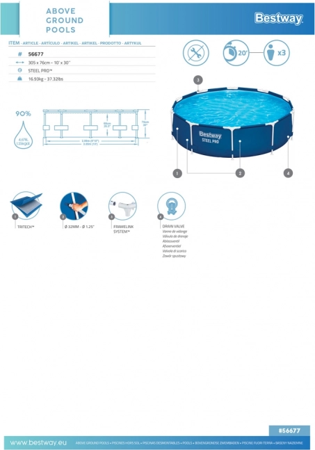 Piscina da giardino con struttura 306 cm x 76 cm Bestway