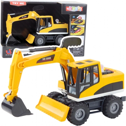 Escavatore-bulldozer con luci e suoni, cabina girevole e benna mobile