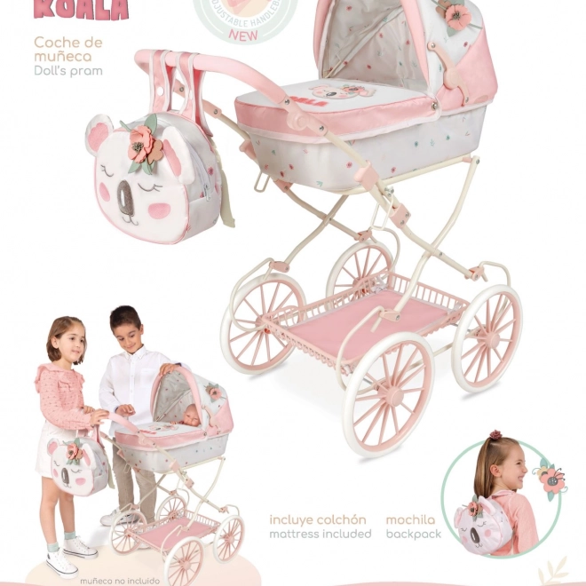 DeCuevas passeggino pieghevole per bambole con zainetto Koala 81 cm