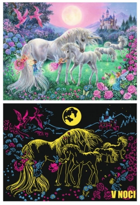 Puzzle Luminoso Unicorni al Chiaro di Luna XXL 100 Pezzi