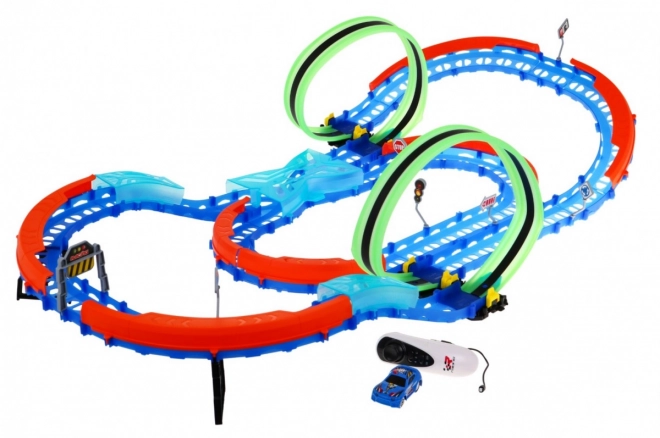 Pista da corsa fluorescente per bambini 3+ con auto LED e loop 360 gradi