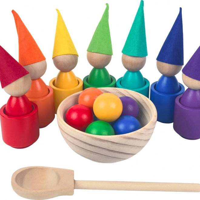 Bamboline arcobaleno con palline – giocattolo montessori in legno 7 colori