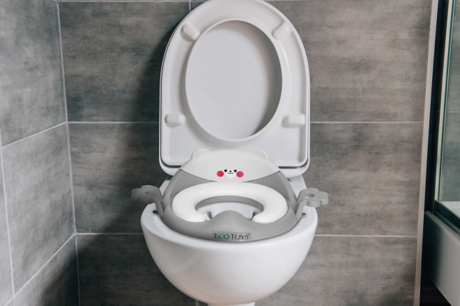 Sedile WC per bambini con maniglie, cuscino morbido, grigio, ECOTOYS
