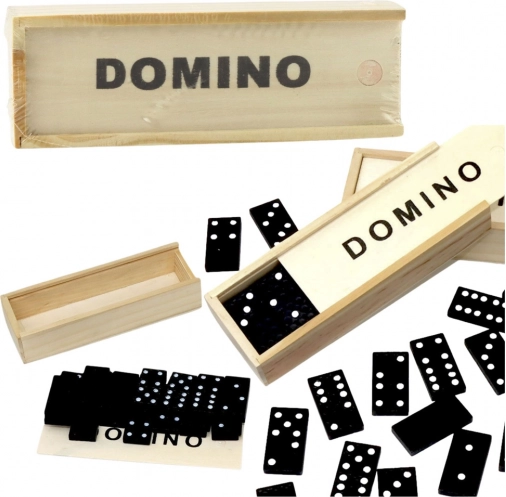 Domino in legno in scatolina, 32 tessere nere