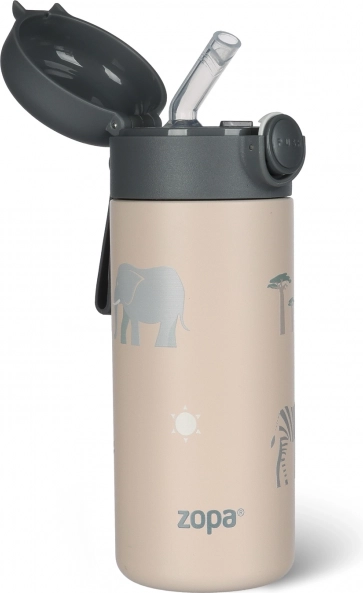Thermos per bevande con cannuccia e supporto in silicone 350 ml, Safari
