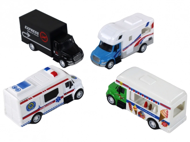 Set di Veicoli in Miniatura Camper, Camion, Ambulanza e Gelateria a Frizione 1:87