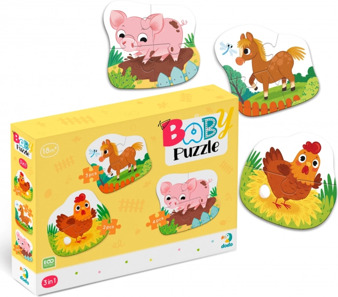 Puzzle Animali Della Fattoria 3 in 1 per Bambini