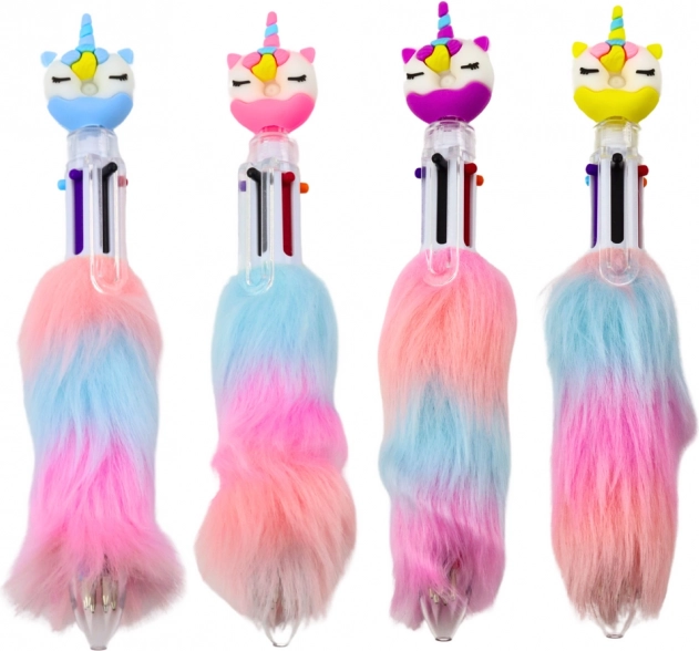 Penna multicolore con unicorno e ciondolo morbido
