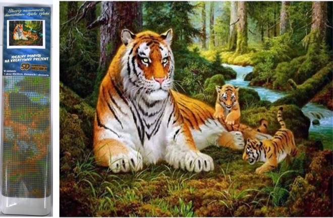 Pittura Diamante Tigre con Cuccioli 30x40cm