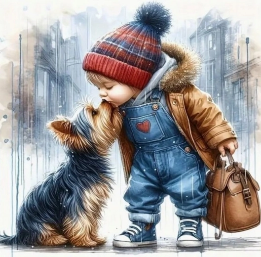 Pittura diamantata Ragazzo con cagnolino 30x40 cm
