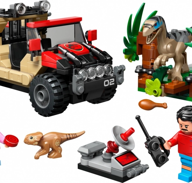 Set di costruzione LEGO Jurassic World: Fuga con il fuoristrada dal velociraptor