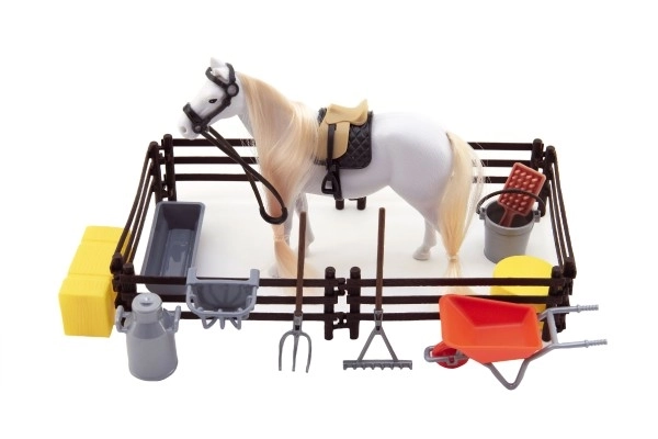 Cavallo da pettinare bianco con accessori e recinto