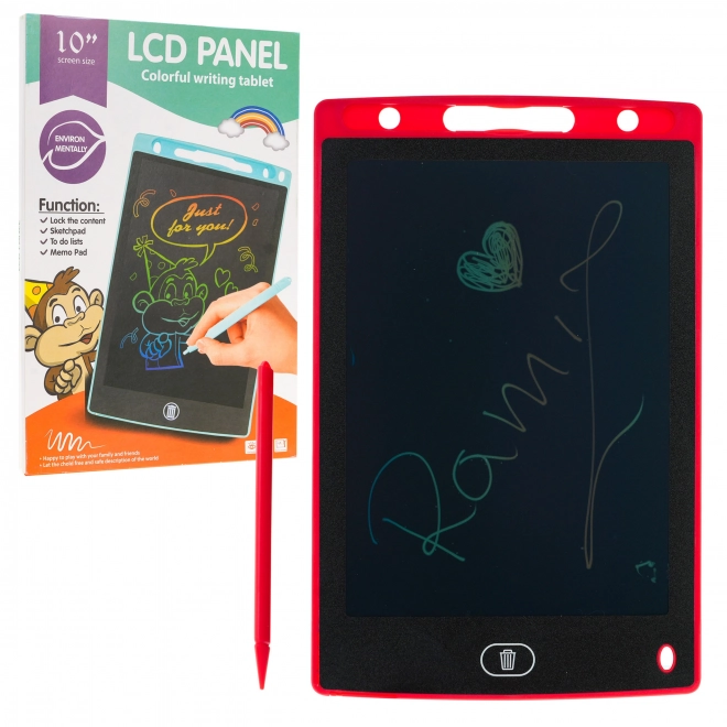 Tablet da Disegno 10'' per Bambini Rosso con Penna LCD e Disegni a Colori