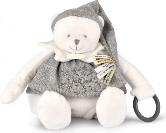 Doudou orsacchiotto di peluche con anello 30 cm grigio