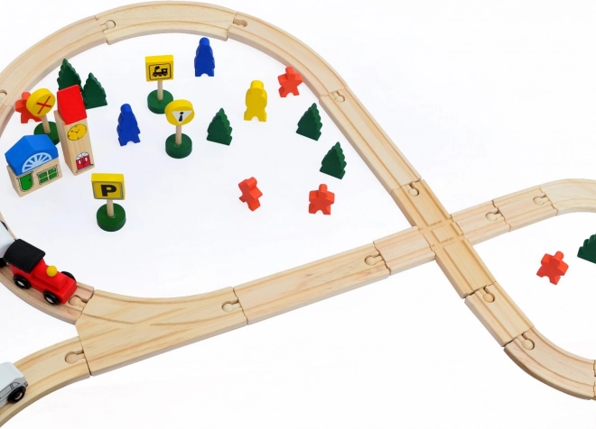 Pista ferroviaria in legno – set da 48 pz