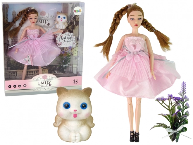 Bambola per Bambini Emily Treccine Gatto Fiori