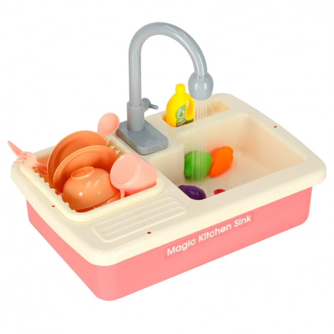 Lavello giocattolo interattivo con accessori rosa