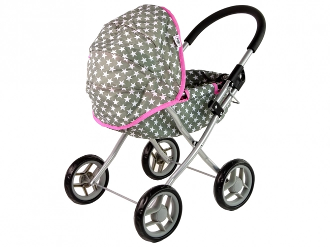 Carrello per bambole grigio con stelle bianche