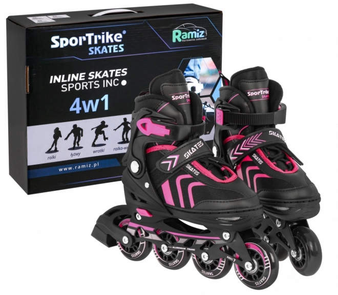 Set 4 in 1 Pattini a rotelle, rollers e pattini da ghiaccio per bambini taglia 29-33 Rosa – Rosa
