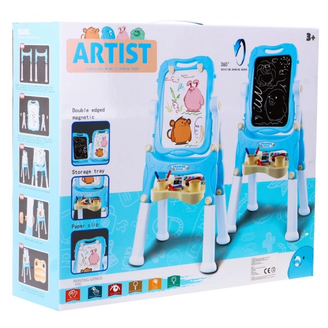 Grande Lavagna a Due Facce per Bambini 3+ Blu con Accessori Magnetici e Gessetto