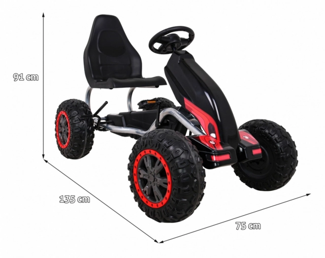 Grande kart a pedali forte per bambini nero + capacità di carico 100 kg + ruote in EVA + freno a mano + sedile sportivo