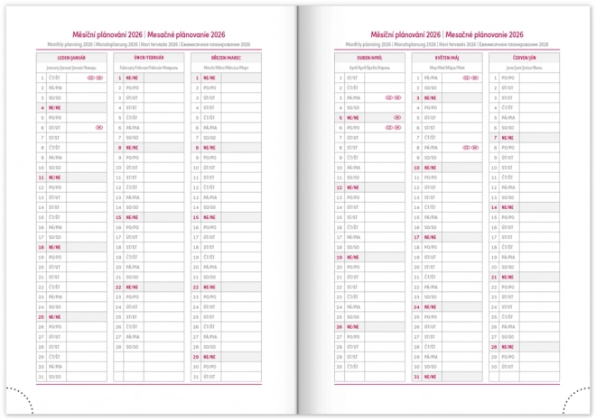 Agenda settimanale Tomy 2025 blu-rosso