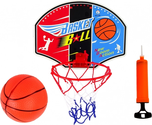 Mini set da basket con tabellone, anello, pallone e pompetta