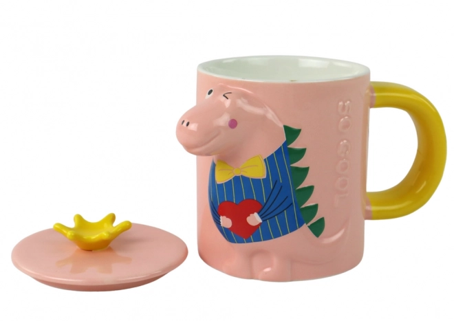 Tazza Rosa Con Coperchio Dinosauro