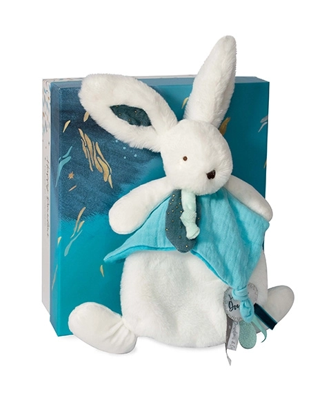 Coniglio di peluche con copertina dou dou set regalo 25 cm blu