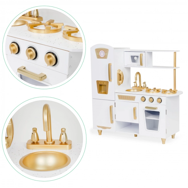 Grande cucina in legno per bambini, bianco e oro, ECOTOYS