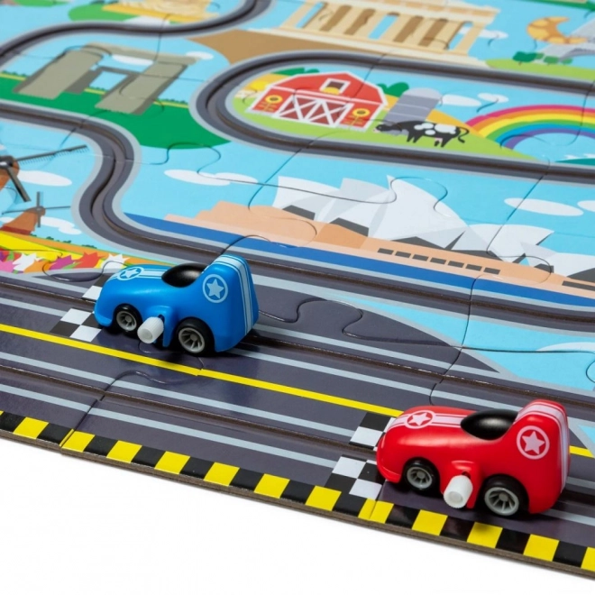 Puzzle da Pavimento Viaggio Intorno al Mondo con Automobiline a Carica