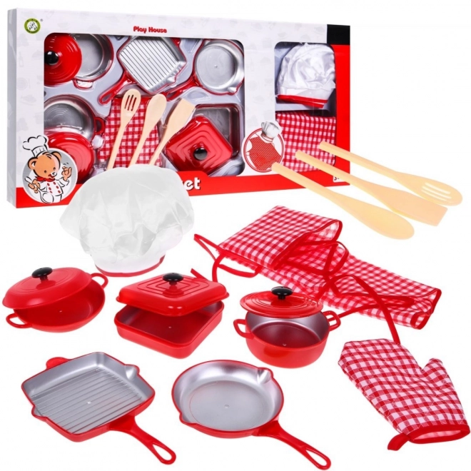 Set chef rosso per bambini 3+ con pentole e accessori