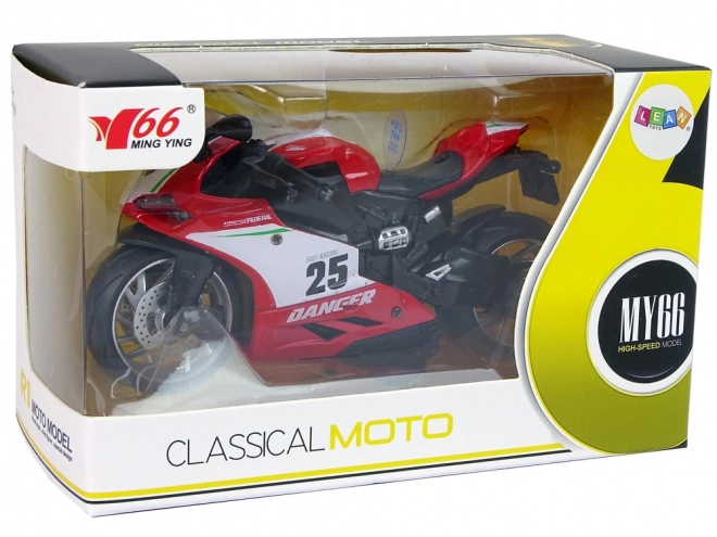 Moto sportiva rossa con luci e suoni 1:12