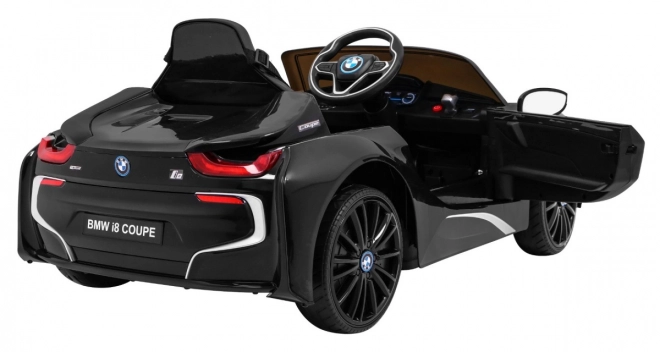 BMW I8 Lift Auto a batteria Nero + telecomando + avvio lento + cinture di sicurezza a 3 punti + MP3 USB + LED