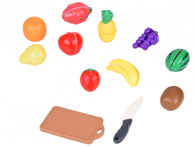 Set di frutta in plastica da tagliare con tagliere e coltello