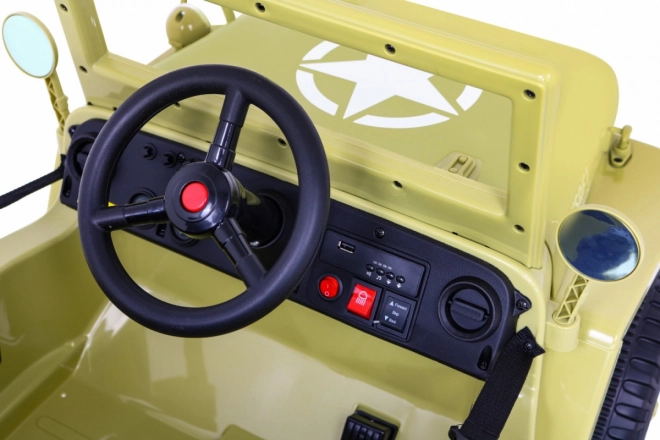 Auto militare retrò per bambini beige + trazione 4x4 + telecomando + 2 portabagagli + avvio lento + MP3 LED