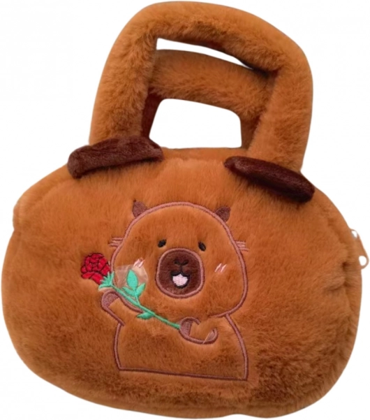 Borsa di peluche con capibara e rosa marrone 20 cm