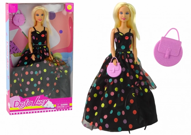 Bambola Lucy Abito Nero a Pois Lungo